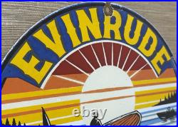 Vintage Evinrude Outboard Motor Porcelain Sign Sales & Service Marine Gas Oil