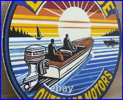 Vintage Evinrude Outboard Motor Porcelain Sign Sales & Service Marine Gas Oil