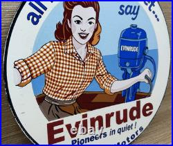 Vintage Evinrude Outboard Motor Porcelain Sign Sales & Service Marine Gas Oil