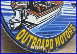Vintage Evinrude Outboard Motor Porcelain Sign Sales & Service Marine Gas Oil