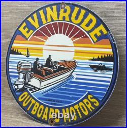 Vintage Evinrude Outboard Motor Porcelain Sign Sales & Service Marine Gas Oil