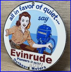 Vintage Evinrude Outboard Motor Porcelain Sign Sales & Service Marine Gas Oil