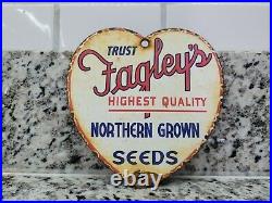 Vintage Fagleys Porcelain Sign Feed Seed Farm Corn Heart Tractor Gas Motor Oil