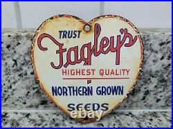 Vintage Fagleys Porcelain Sign Feed Seed Farm Corn Heart Tractor Gas Motor Oil