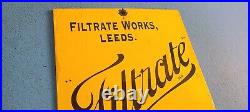 Vintage Filtrate Motor Oil Sign Gasoline Pump Plate Engine Lube Porcelain Sign
