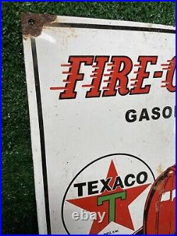 Vintage Fire Chief Porcelain Sign Texaco Gas Pump Station Texas Brand Motor Oil