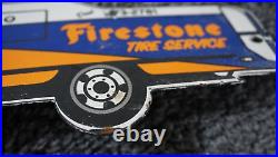 Vintage Firestone Porcelain Metal Sign Gas Motor Oil Service Station Pump Rare