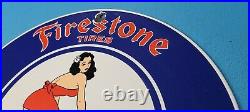 Vintage Firestone Tires Porcelain Gas Motor Oil Service Station Pump Plate Sign