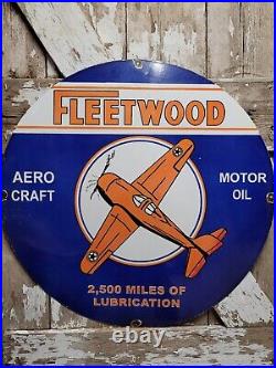 Vintage Fleetwood Porcelain Sign 30 Gas Service Us Air Plane Motor Oil Aviation