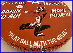 Vintage Flying A Gasoline Porcelain Pin Up Sign Gas Station Motor Oil Football