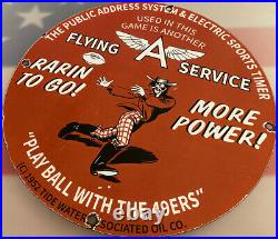 Vintage Flying A Gasoline Porcelain Pin Up Sign Gas Station Motor Oil Football