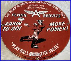 Vintage Flying A Gasoline Porcelain Sign Gas Motor Oil Football San Fran 49ers