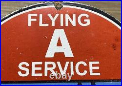 Vintage Flying A Gasoline Porcelain Sign Motor Oil Gas Station Pump Plate Servie