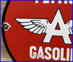 Vintage Flying A Gasoline Porcelain Sign Motor Oil Gas Station Pump Plate Servie