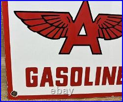 Vintage Flying A Gasoline Porcelain Sign Motor Oil Gas Station Pump Plate Servie