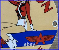 Vintage Flying A Gasoline Porcelain Sign Motor Oil Gas Station Pump Plate Servie