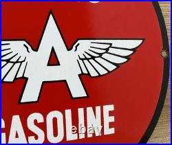 Vintage Flying A Gasoline Porcelain Sign Motor Oil Gas Station Pump Plate Servie