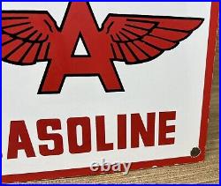 Vintage Flying A Gasoline Porcelain Sign Motor Oil Gas Station Pump Plate Servie