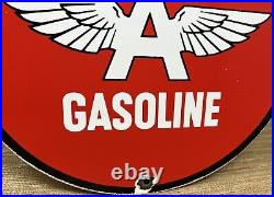 Vintage Flying A Gasoline Porcelain Sign Motor Oil Gas Station Pump Plate Servie