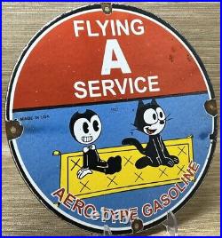 Vintage Flying A Gasoline Porcelain Sign Motor Oil Gas Station Pump Plate Servie