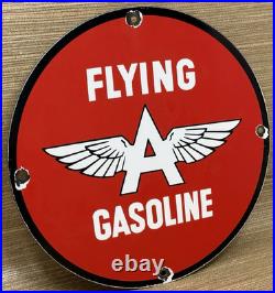 Vintage Flying A Gasoline Porcelain Sign Motor Oil Gas Station Pump Plate Servie