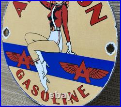 Vintage Flying A Gasoline Porcelain Sign Motor Oil Gas Station Pump Plate Servie