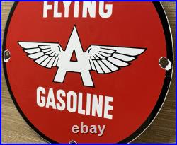 Vintage Flying A Gasoline Porcelain Sign Motor Oil Gas Station Pump Plate Servie