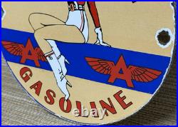 Vintage Flying A Gasoline Porcelain Sign Motor Oil Gas Station Pump Plate Servie