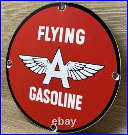 Vintage Flying A Gasoline Porcelain Sign Motor Oil Gas Station Pump Plate Servie