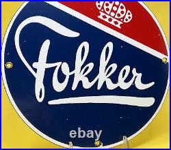 Vintage Fokker Airplanes Porcelain Sign Motor Oil Gas Station Pump Plate Hangar