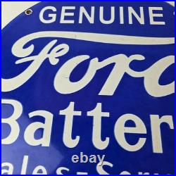 Vintage Ford Battery Sign Gas Motor Oil Pump Automotive Service Porcelain Sign