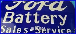 Vintage Ford Battery Sign Gas Motor Oil Pump Automotive Service Porcelain Sign