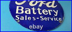 Vintage Ford Battery Sign Gas Motor Oil Pump Automotive Service Porcelain Sign