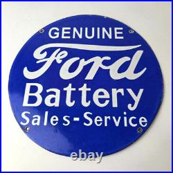 Vintage Ford Battery Sign Gas Motor Oil Pump Automotive Service Porcelain Sign