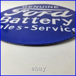 Vintage Ford Battery Sign Gas Motor Oil Pump Automotive Service Porcelain Sign