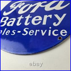 Vintage Ford Battery Sign Gas Motor Oil Pump Automotive Service Porcelain Sign