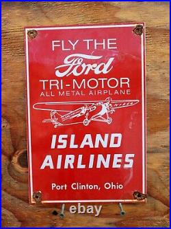 Vintage Ford Island Airlines Porcelain Sign Tri-motor Oil Gas Airplane Aircraft