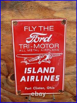 Vintage Ford Island Airlines Porcelain Sign Tri-motor Oil Gas Airplane Aircraft