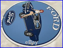 Vintage Ford Motors Porcelain Pin Up Sign, Gas Station, Pump Plate, Motor Oil