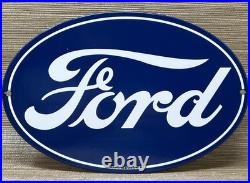 Vintage Ford Motors Porcelain Sign Gas Station Pump Plate Dealership Chevrolet