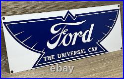 Vintage Ford Motors Porcelain Sign Gas Station Pump Plate Dealership Chevrolet