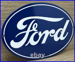 Vintage Ford Motors Porcelain Sign Gas Station Pump Plate Dealership Chevrolet