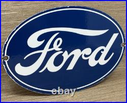 Vintage Ford Motors Porcelain Sign Gas Station Pump Plate Dealership Chevrolet