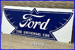 Vintage Ford Motors Porcelain Sign Gas Station Pump Plate Dealership Chevrolet