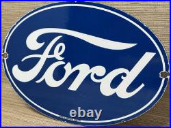 Vintage Ford Motors Porcelain Sign Gas Station Pump Plate Dealership Chevrolet