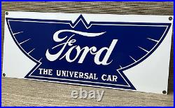 Vintage Ford Motors Porcelain Sign Gas Station Pump Plate Dealership Chevrolet