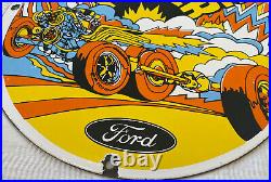Vintage Ford Muscle Power Porcelain Dealership Sign Motor Oil Gasoline Chevrolet
