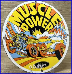 Vintage Ford Muscle Power Porcelain Dealership Sign Motor Oil Gasoline Chevrolet