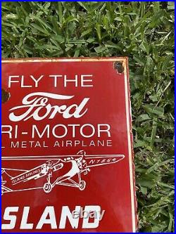 Vintage Ford Porcelain Sign Airplane Tri-motor Oil & Gas Island Airlines Plane