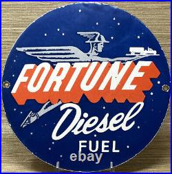 Vintage Fortune Diesel Fuel Porcelain Sign Gas Station Pump Plate Motor Oil